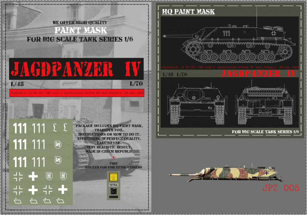 HQ-JPZ006 1/6 Jagdpanzer IV L48 unidentified Waffen SS unit Hungary Spring 1945 Paint Mask