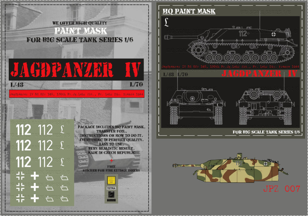 HQ-JPZ007 1/6 Jagdpanzer IV L48 130th Pz.Jg.Lehr Abt. Pz.Lehr Div. France 1944 Paint Mask