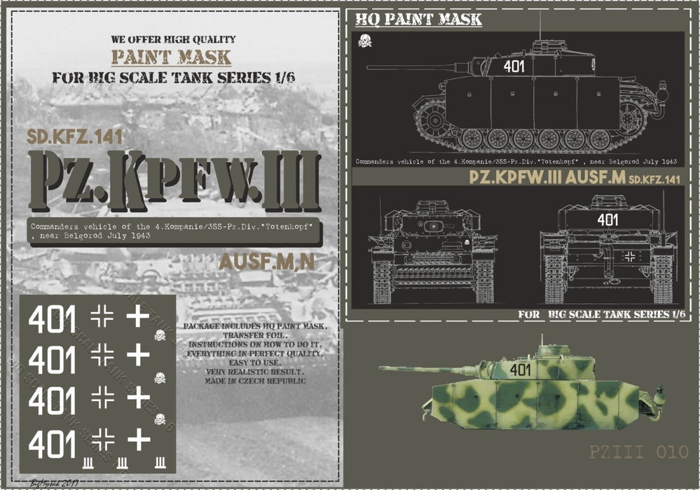 HQ-JPIII010 1/6 Panzer III Ausf.M Commander 4.Kompanie/3SS-Pz.Div. Totenkopf Belgorod 1943 Paint Mask