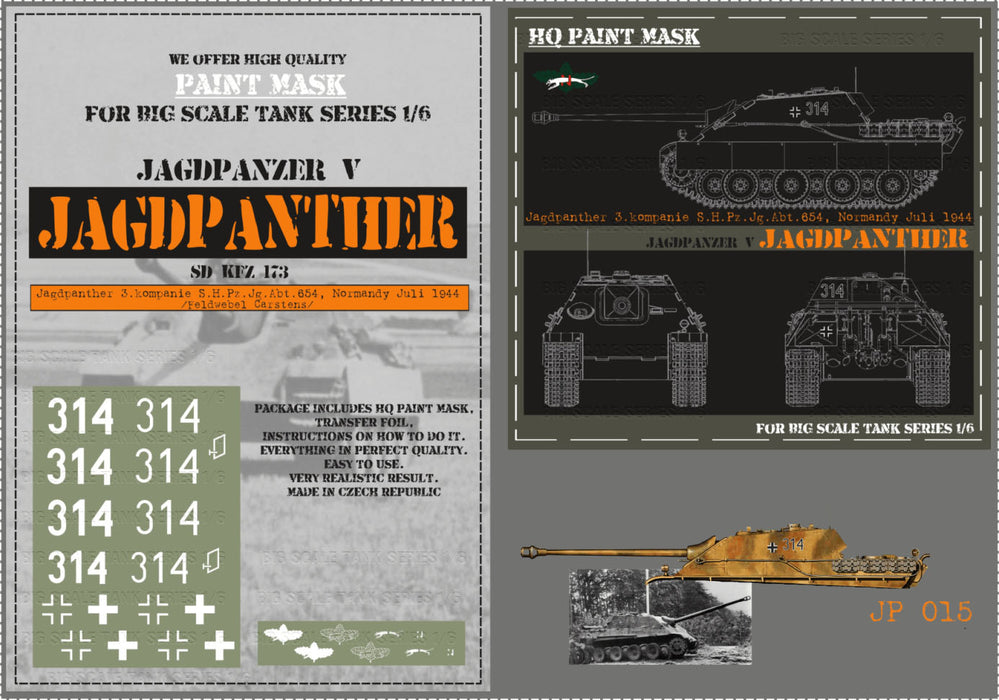 HQ-JP015 1/6 Jagdpanther 3.kompanie S.H.Pz.Jg.Abt.654 Normandy July 1944 - Feldwebel Carstens Paint Mask