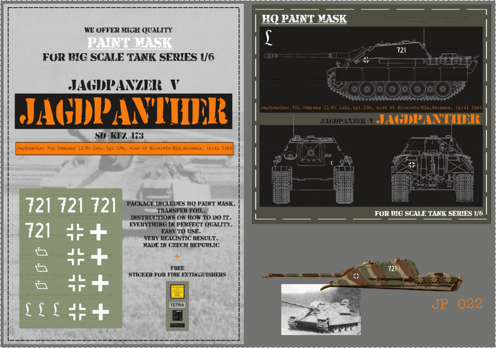 HQ-JP022 1/6 Jagdpanther 7th kompanie II/Pz.Lehr 130 area of Erkerode/Elm Germany April 1945 Paint Mask