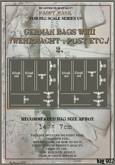 HQ-BAG6002 1/6 14 x 7cm   WWII German Bags /Wehrmacht,Post,etc/ paint mask