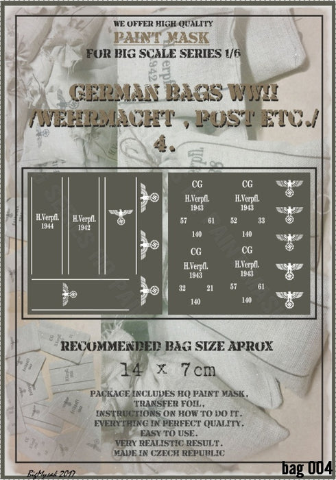 HQ-BAG6004 1/6 14 x 7cm WWII German Bags /Wehrmacht,Post,etc/ paint mask