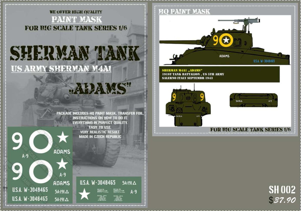 HQ-SH002 1/6 US Sherman M4A1 "Adams" Paint Mask