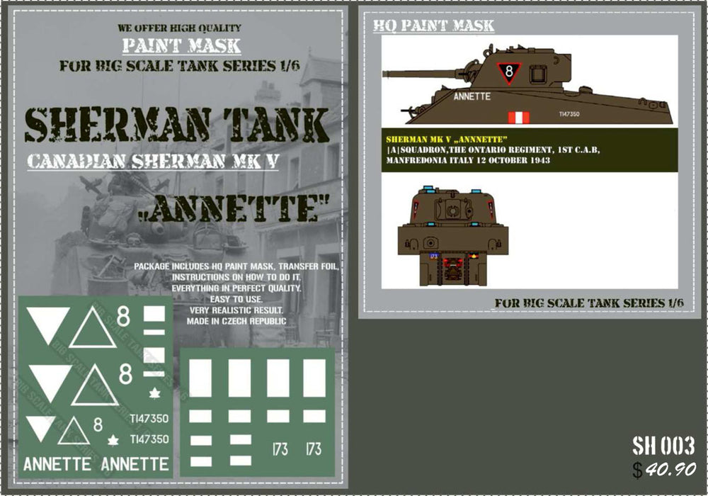 HQ-SH003 1/6 Canadian Sherman Mk.V "Annette" Paint Mask