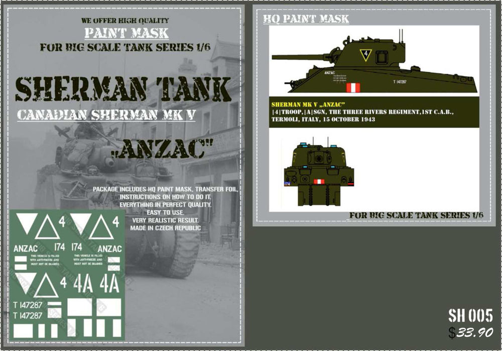HQ-SH005 1/6 Canadian Sherman Mk.V "Anzac" Paint Mask