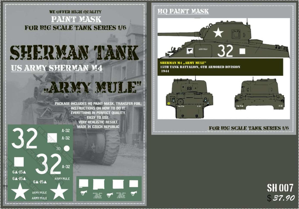 HQ-SH007 1/6 US Sherman M4 "Army Mule" Paint Mask
