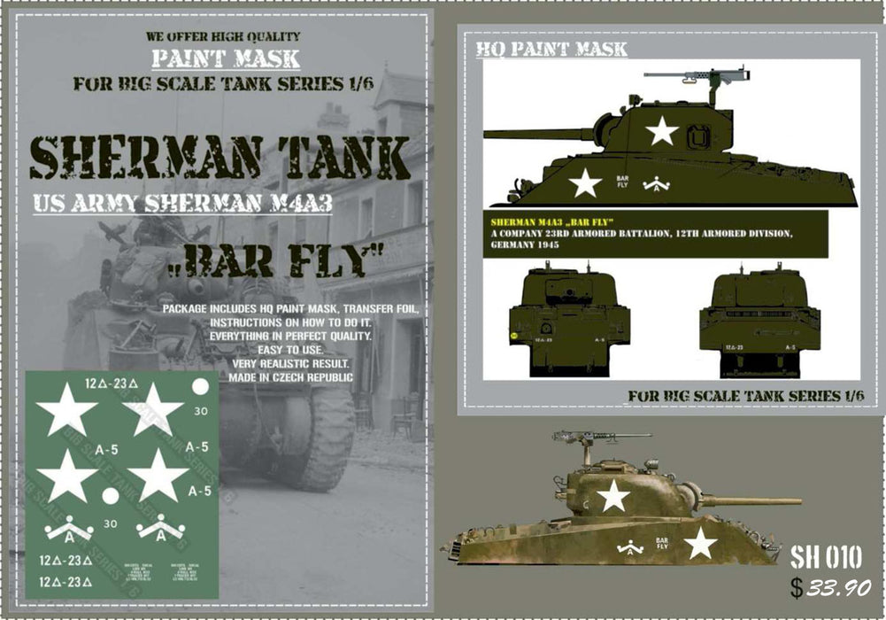 HQ-SH010 1/6 US Sherman M4A3 "Bar Fly" Paint Mask
