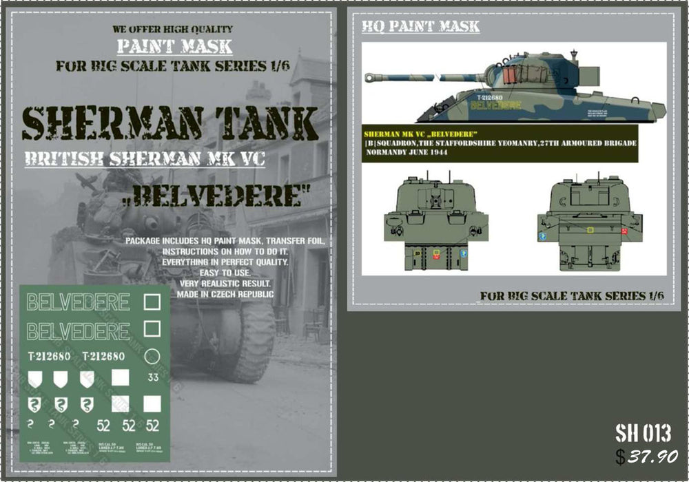 HQ-SH013 1/6 British Sherman Mk.Vc "Belvedere" Paint Mask