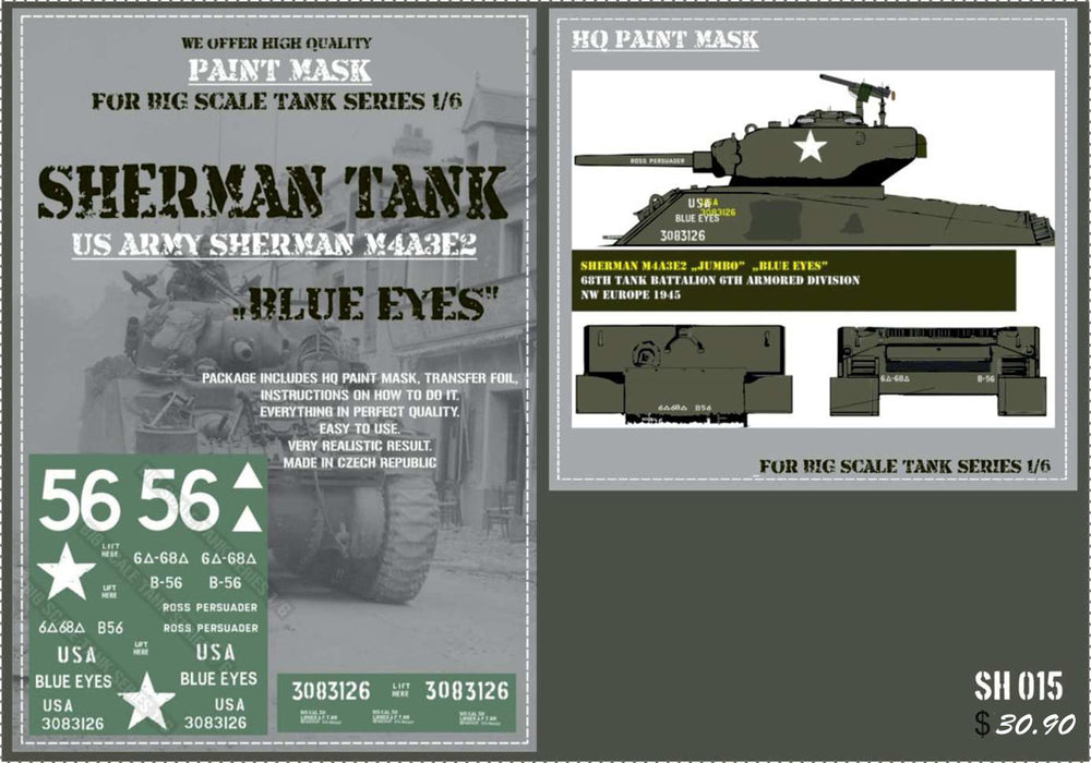 HQ-SH015 1/6 US Sherman M4A3E2 "Blue Eyes" Paint Mask