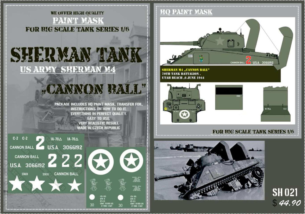 HQ-SH021 1/6 US Army Sherman M4 "Cannon Ball" Paint Mask