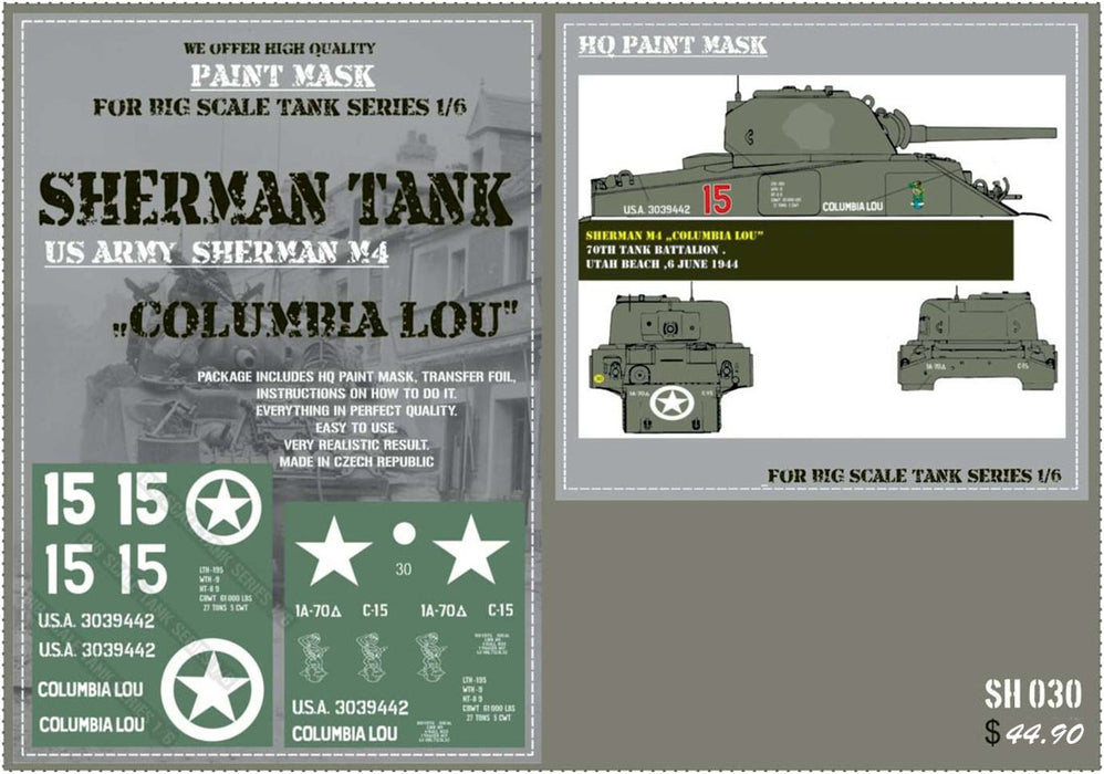 HQ-SH030 1/6 US Sherman M4 "Columbia Lou" Paint Mask