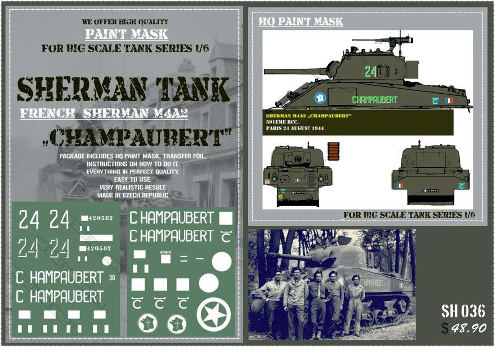 HQ-SH036 1/6 French Sherman M4A2 "Champaubert" Paint Mask