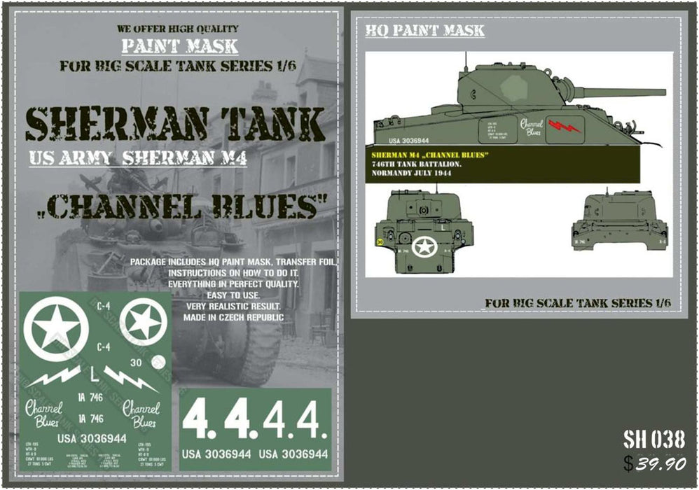 HQ-SH038 1/6 US Sherman M4 "Channel Blues" Paint Mask