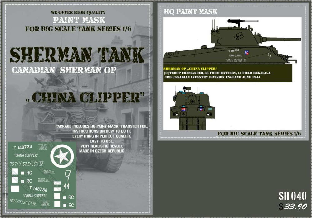 HQ-SH040 1/6 Canadian Sherman OP "China Clipper" Paint Mask