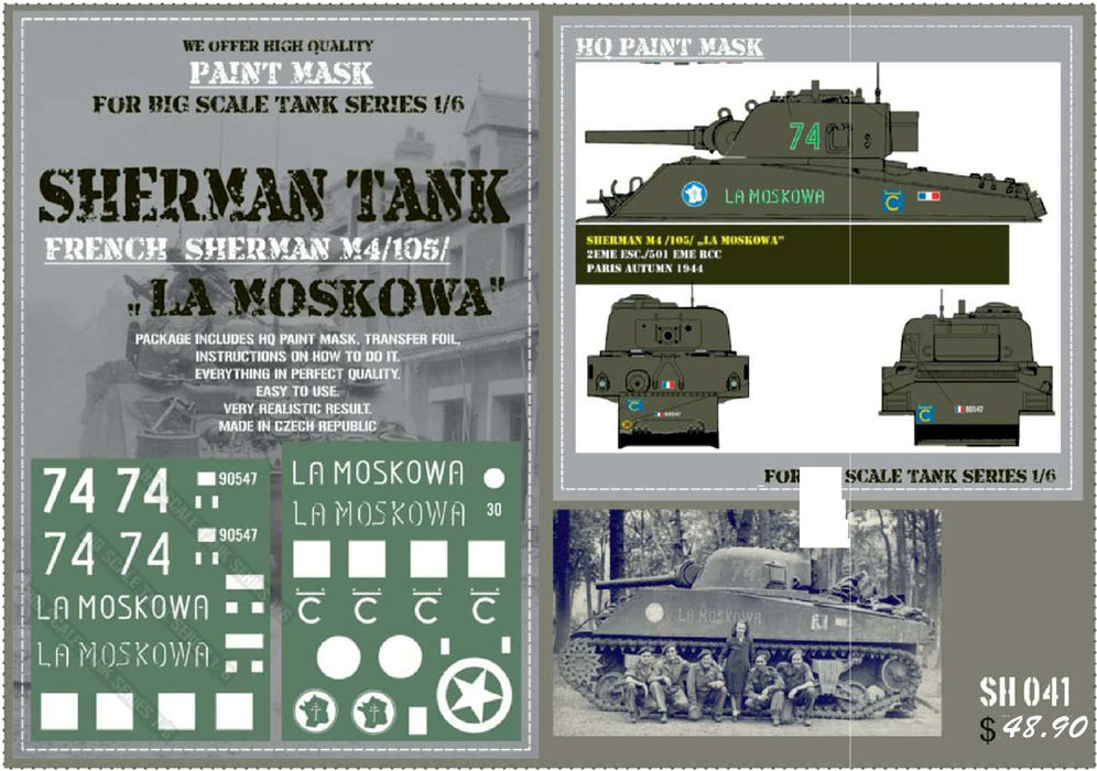 HQ-SH041 1/6 French Sherman M4 (105) "La Moskowa" Paint Mask