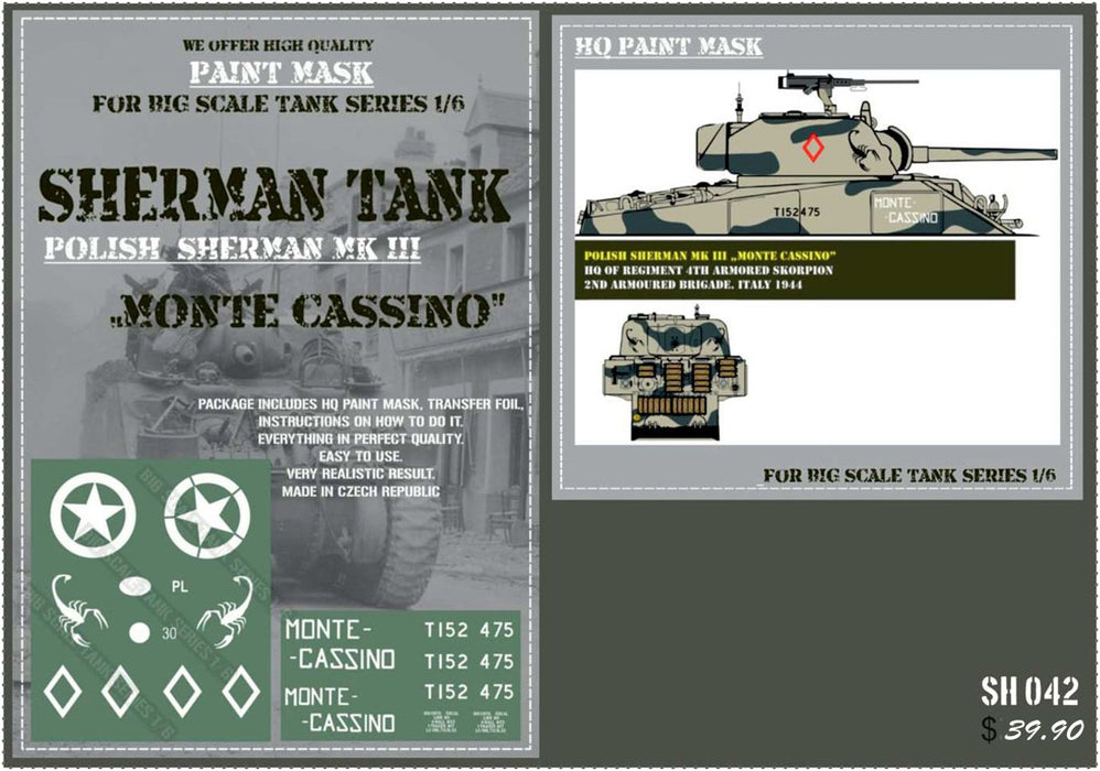 HQ-SH042 1/6 Polish Sherman Mk III "Monte Cassino" Paint Mask