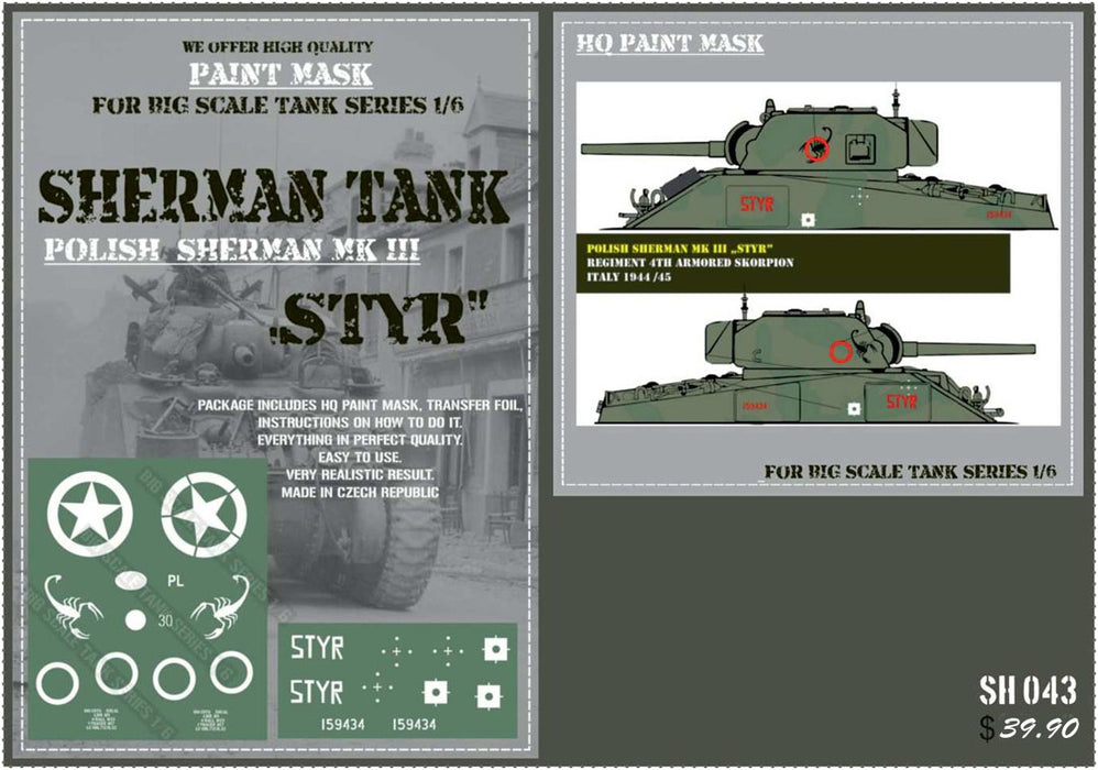 HQ-SH043 1/6 Polish Sherman Mk III "Styr" Paint Mask