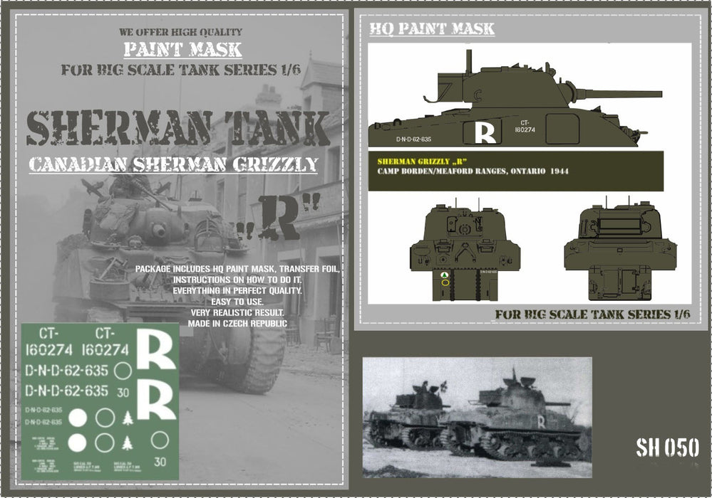 HQ-SH050 1/6 Canadian Sherman Grizzly "R" Paint Mask