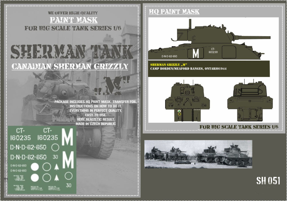 HQ-SH051 1/6 Canadian Sherman Grizzly "M" Paint Mask