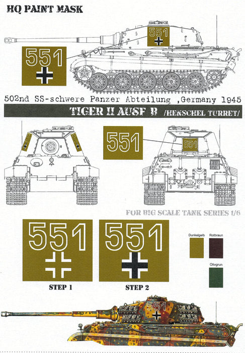 HQ-KT017 1/6 Kingtiger #551 502nd SS-schwere Panzer Abt. Germany 1945 Paint Mask