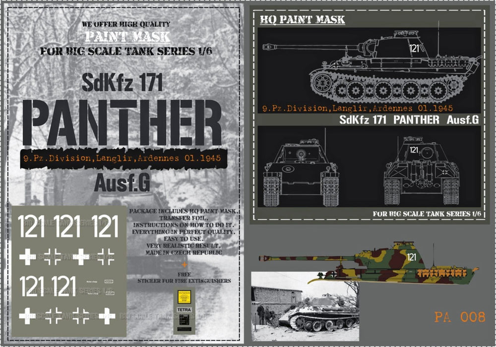 HQ-PA008 1/6 Panther G 9.Pz.Division Langlir Ardennes 01.1945 Paint Mask