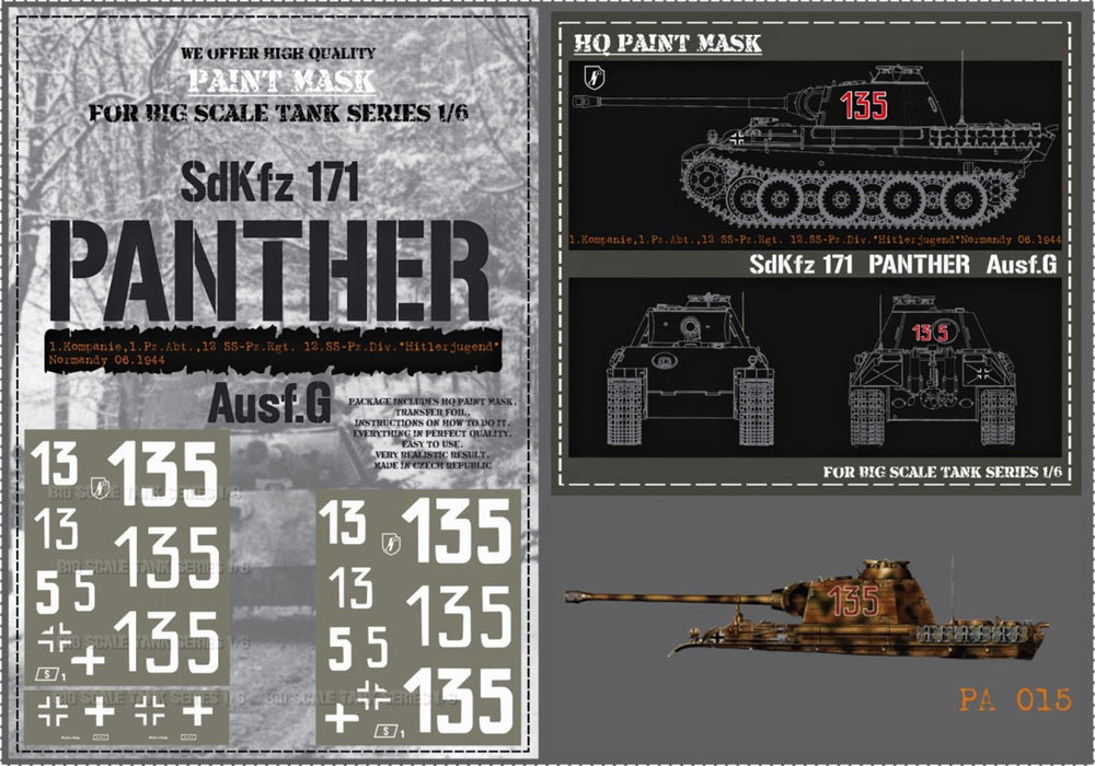 HQ-PA015 1/6 Panther G 1.Komp. 1.Pz.Abt. 12.SS-Pz.Rgt 12.SS-Pz.Div Hitlerjungen Normdandy 08.1944 Paint Mask