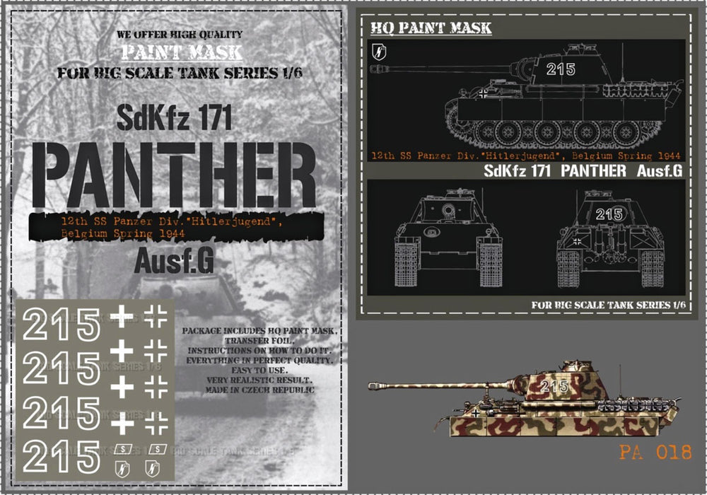 HQ-PA018 1/6 Panther G 12th SS-Panzer Div. Hitlerjungen Belgium Spring 1944 Paint Mask