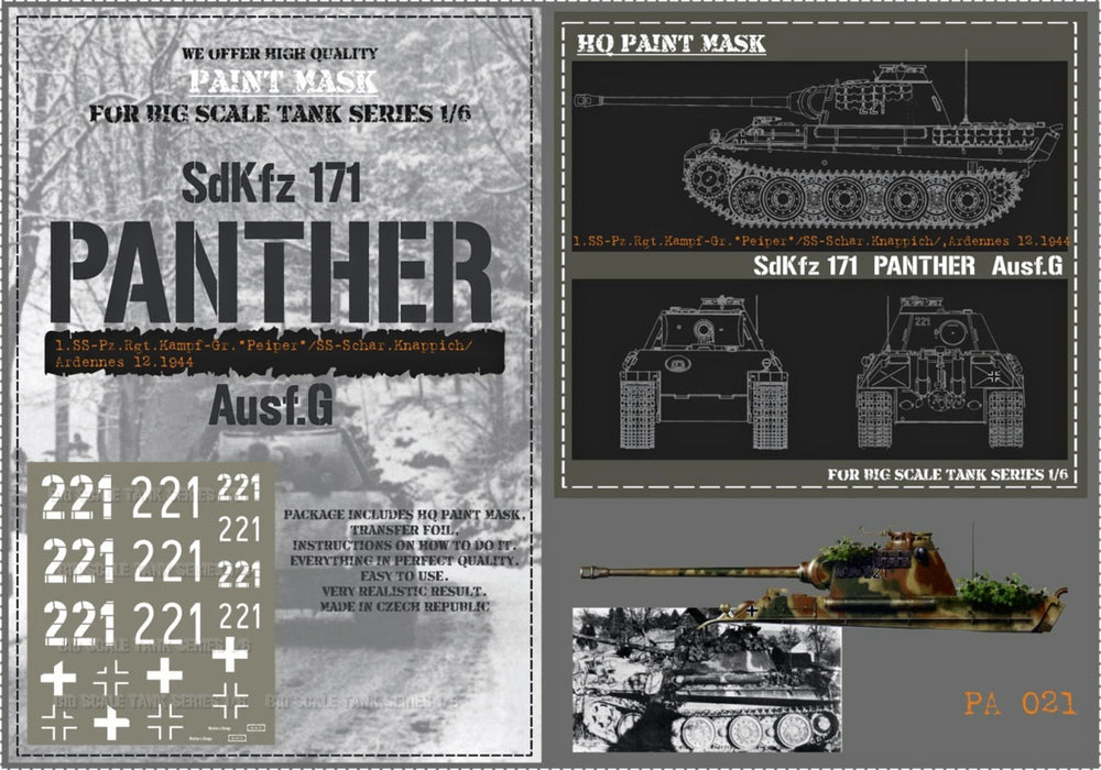 HQ-PA021 1/6 Panther G 1.SS-Pz.Rgt. Kampf-Gruppe "Peiper" SS-Schar Knappich Ardennes 12.1944 Paint Mask