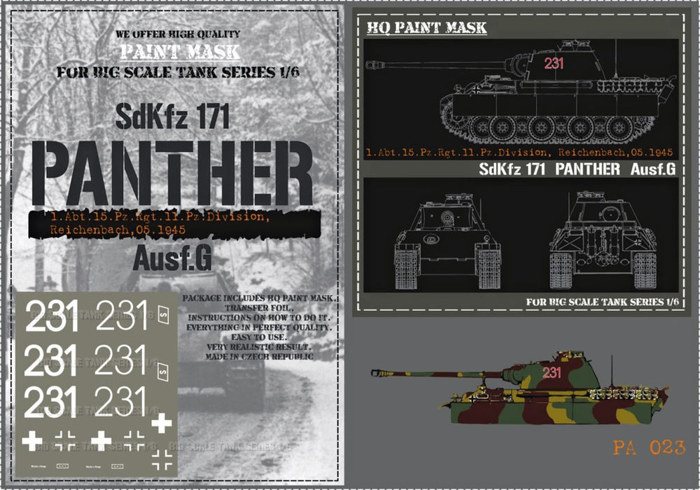 HQ-PA023 1/6 Panther G 1.Abt. 15.Pz.Rgt 11th Pz. Div. Reichenbach 05.1945 Paint Mask