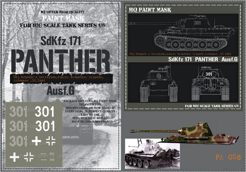 HQ-PA026 1/6 Panther G Maj.Schmidt Fuhrer Grenadier Brigade Ardennes 12.1944 Paint Mask