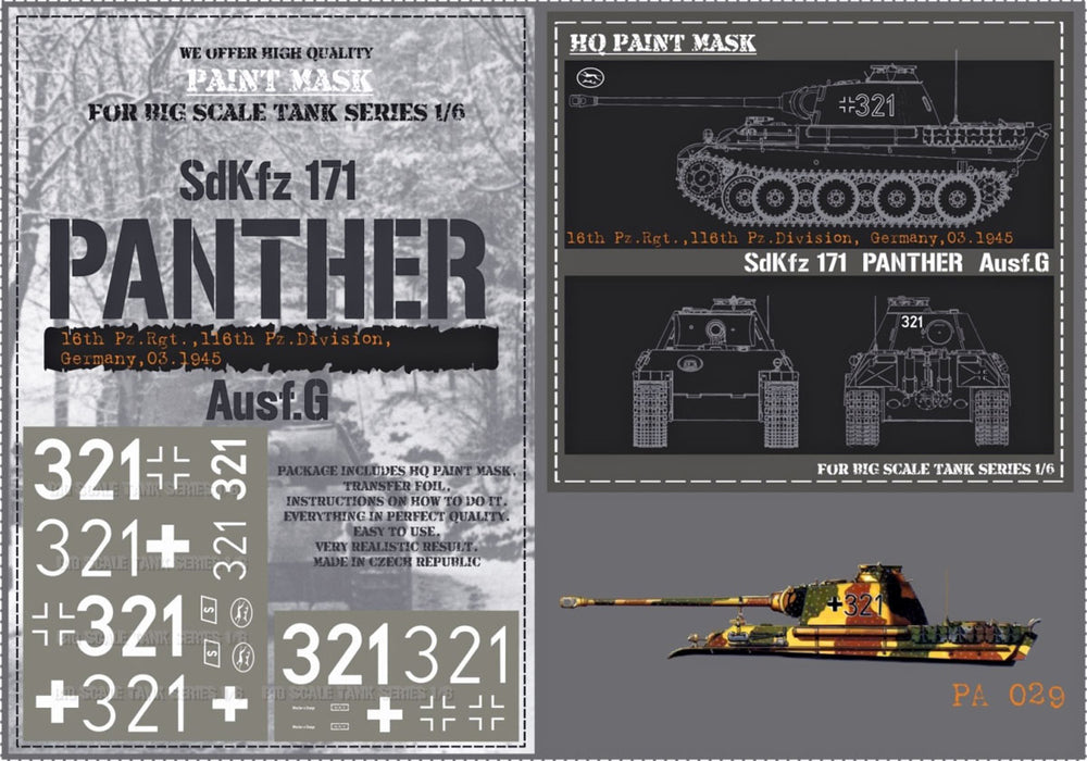 HQ-PA029 1/6 Panther G 16th Pz.Rgt. 116th Pz.Div. Germany 03.1945 Paint Mask