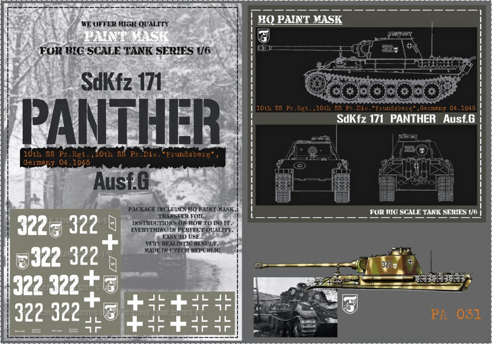 HQ-PA031 1/6 Panther G 10th SS Pz.Rgt. 10th SS Pz.Div. Frundsberg" Germany 04.1945 Paint Mask