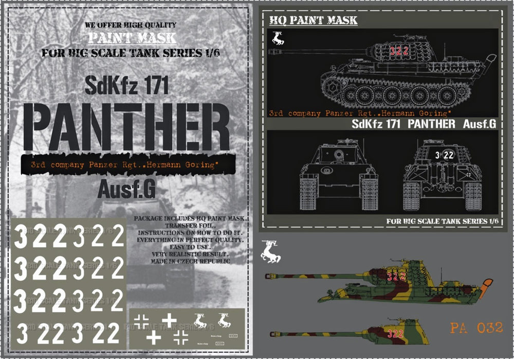 HQ-PA032 1/6 Panther G 3rd Komp. Panzer Rgt. Hermann Goring Paint Mask