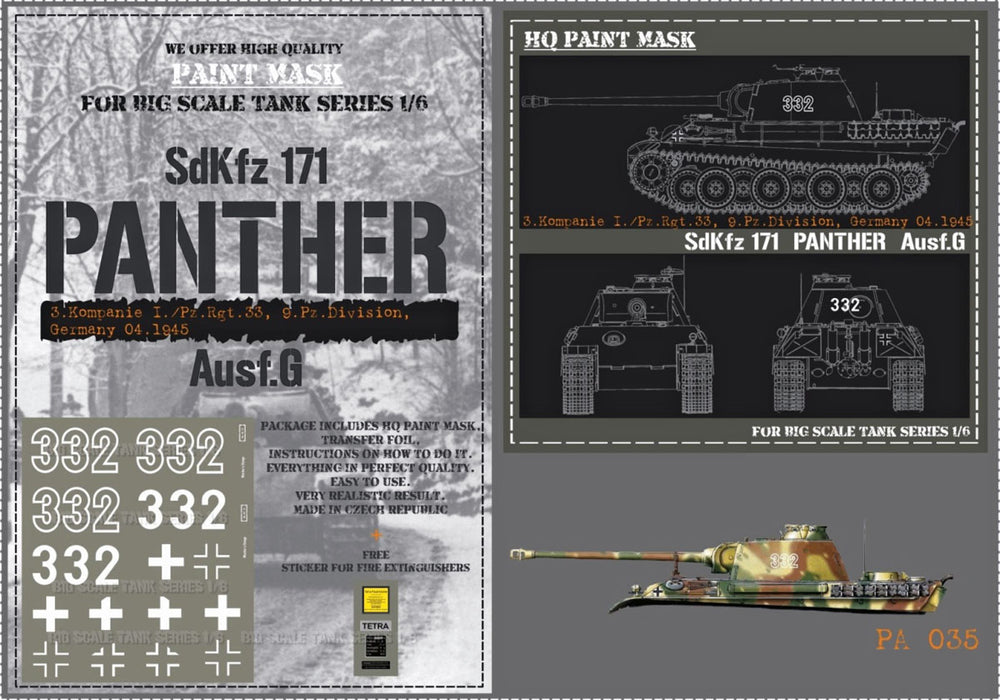 HQ-PA035 1/6 Panther G 3.Komp. I./Pz.Rgt.33 9.Pz.Div. Germany 04.1945 Paint Mask