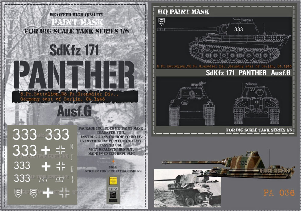 HQ-PA036 1/6 Panther G 5.Pz.Battalion 25.Pz.Grenadier Div. Germany East Berlin 04.1945 Paint Mask