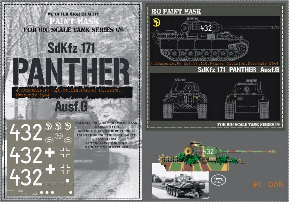 HQ-PA038 1/6 Panther G 4. Komp. Pz.Rgt.24 116. Pz.Div. Normandy 1944 Paint Mask