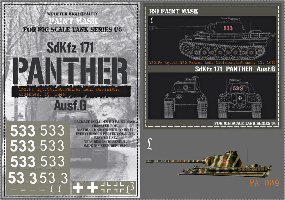 HQ-PA039 1/6 Panther G Pz.Rgt.24 130.Panzer Lehr Division Ardennes 12.1944 Paint Mask