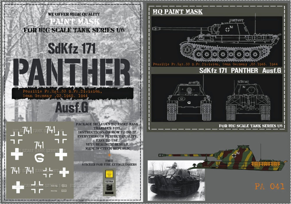 HQ-PA041 1/6 Panther G Possible Pz.Rgt.33 9.Pz.Div. Bonn Germany 03.1945 Paint Mask