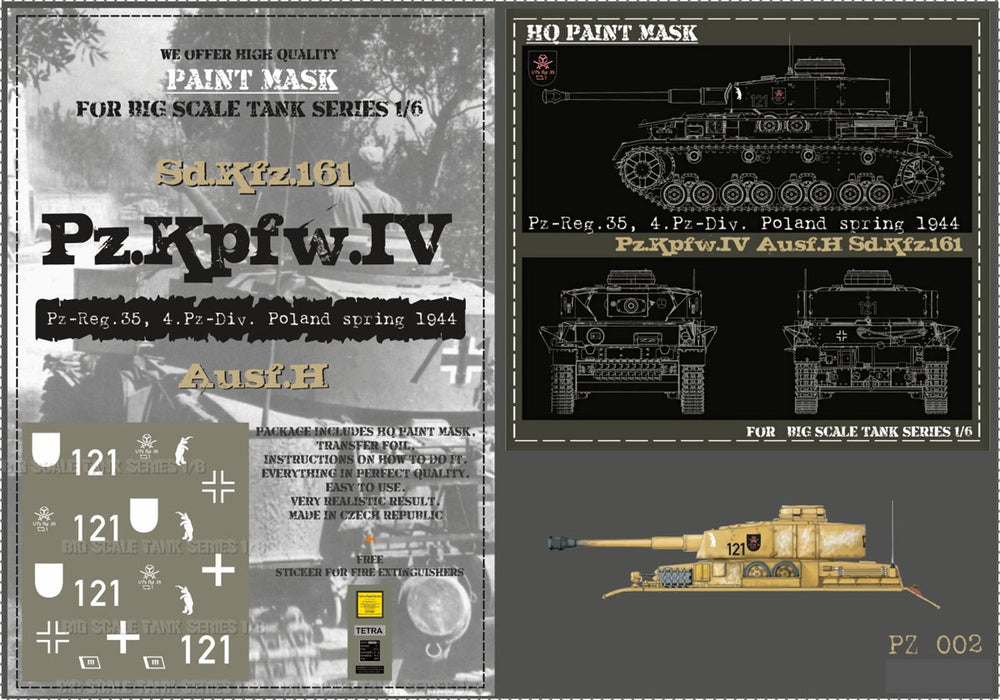 HQ-PZIV002 1/6 Pz.Kpfw.IV Ausf.H Pz-Reg.35 4.Pz.Div. Poland Spring 1944 Paint Mask