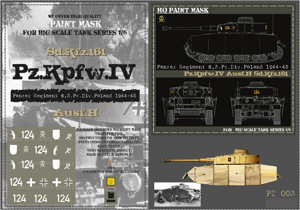 HQ-PZIV003 1/6 Pz.Kpfw.IV Ausf.H Pz.Reg 6 3.Pz.Div. Poland 1944-45 Paint Mask