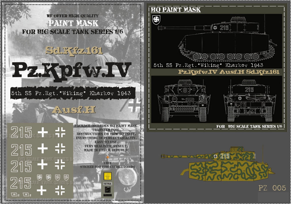 HQ-PZIV005 1/6 Pz.Kpfw.IV Ausf.H 5th SS Pz.Rgt. "Wiking" Kharkov 1943 Paint Mask