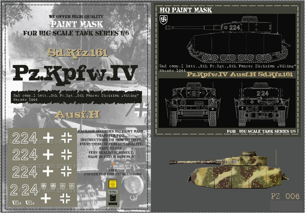 HQ-PZIV006 1/6 Pz.Kpfw.IV Ausf.H 2nd Comp. I Batt. 5.Pz.Rgt. 5th Pz. Div. 'Wiking' Warsaw 1944 Paint Mask