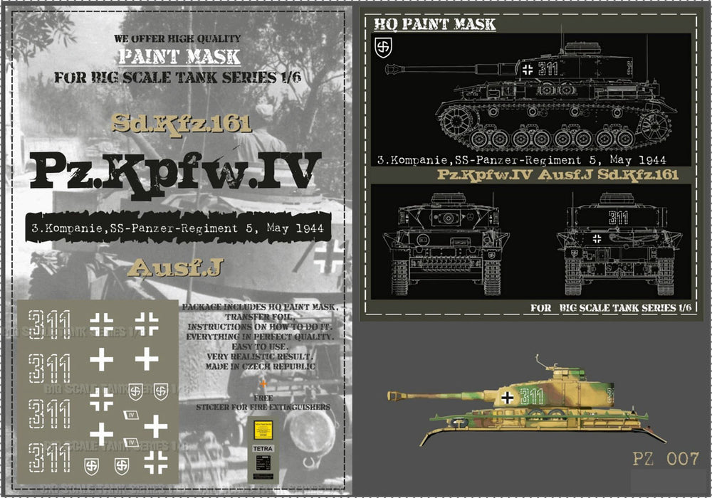 HQ-PZIV007 1/6 Pz.Kpfw.IV Ausf.J 3.Komp. SS-Pz.Rgt.5 May 1944 Paint Mask