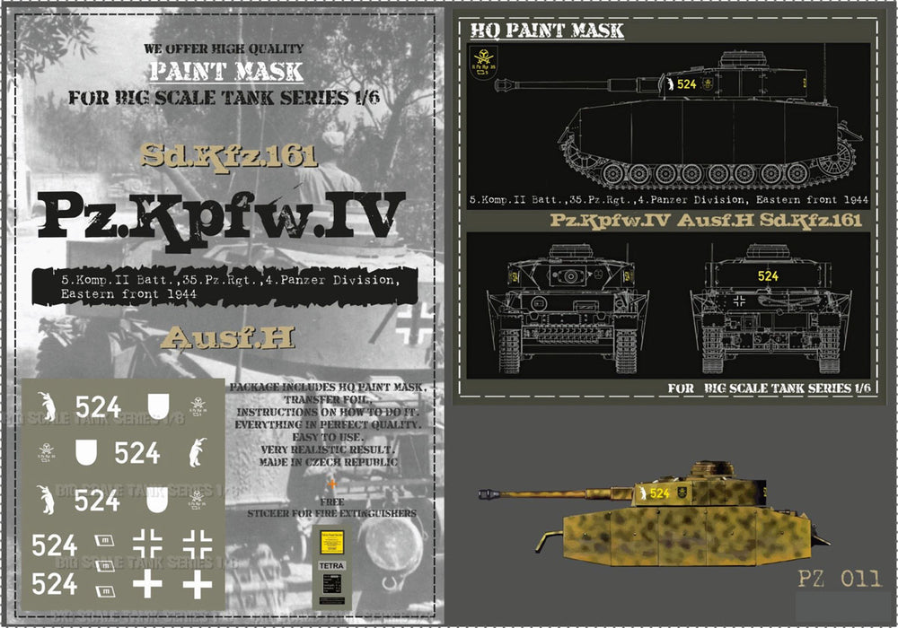 HQ-PZIV011 1/6 Pz.Kpfw.IV Ausf.H 5.Komp.II Batt. 35.Pz.Rgt. 4.Pz.Div. Eastern Front 1944 Paint Mask
