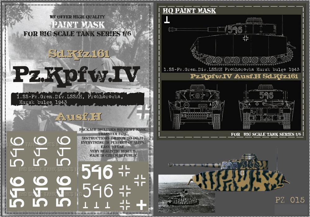 HQ-PZIV015 1/6 Pz.Kpfw.IV Ausf.H 1.SS-Pz.Gren.Div. LSSAH Prokhorovka Kursk 1943 Paint Mask