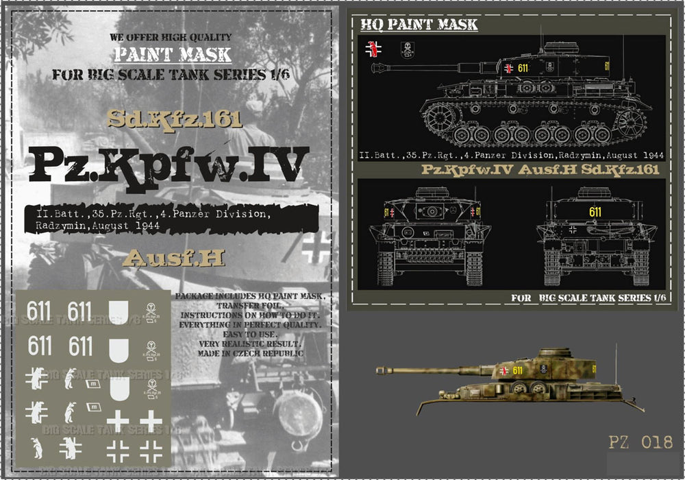 HQ-PZIV018 1/6 Pz.Kpfw.IV Ausf.H II.Batt. 35.Pz.Rgt. 4 Pz.Div. Radzymin Aug.1944 Paint Mask