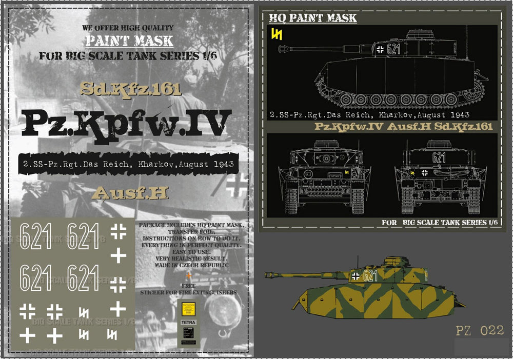 HQ-PZIV022 1/6 Pz.Kpfw.IV Ausf.H 2.SS-Pz.Rgt. 'Das Reich' Kharkov Aug.1943 Paint Mask