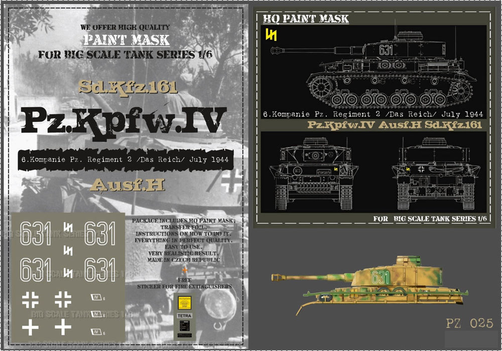 HQ-PZIV025 1/6 Pz.Kpfw.IV Ausf.H 6.Komp. Pz.Reg.2 Das Reich July 1944 Paint Mask