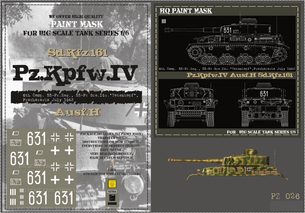 HQ-PZIV026 1/6 Pz.Kpfw.IV Ausf.H 6.Komp. SS-Pz.Reg SS-Pz.Gren.Div. 'Totenkopft' Prochorivka July 1943 Paint Mask